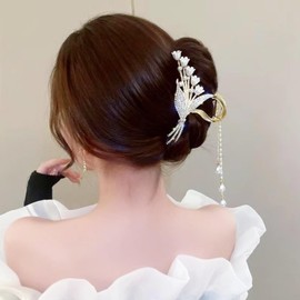 Vintage Floral Hair Clip with Pearl Tassels, Gold Metal Hair Accessory, Decorative Hair Claw for Women (2Pcs-Style 5)
