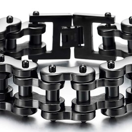 COOLSTEELANDBEYOND Heavy Sturdy Mens Motorcycle Chain Bike Chain Bracelet of Stainless Steel Silver Color Polished, Medium, Stainless Steel, not-applicable