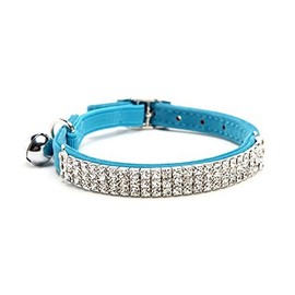 CHUKCHI Soft Velvet Safe Cat Adjustable Collar Bling Diamante With Bells,11 inch for small dogs and cats (Blue)