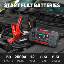 LOKITHOR J401 Car Battery Jump Starter, 2500A Battery Jumper Starter Portable, 12V Jump Box, Jumper Cables for Upto 8.5L Gas and 6.5L Diesel Engines, 60W Fast Charging, Smart Digital Screen LED Light