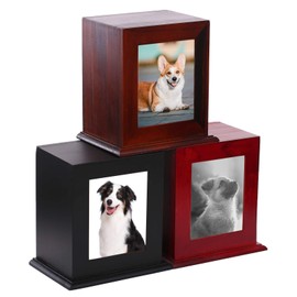 BRKURLEG Dog Urns for Ashes, Wood Pet Urn with Photo Frame, Urn for Dogs Ashes, Pets Ashes Box Cremation for Cats Dogs, Dog Ashes Keepsake Box, Memorial Box for Dog Ashes, Animal Urns for Ashes