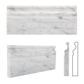 Adolif Carrara White Marble Baseboard Trim, Polished, Italian Bianco Carrara Marble Base Molding for Bathroom Wall and Kitchen Backsplash, 5x12 Inch, 4 Pcs