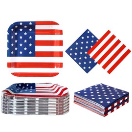 50 PACK - Bulk 4th of July Plates and Napkins Sets Disposable July 4th Party Supplies Fourth of July Decorations Décor Patriotic Paper Plates American Flag Birthday Party Favors Independence Day