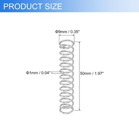 QUARKZMAN Pack of 6 Compression Springs, Stainless Steel Coil Springs, 1 mm Wire Dia. x 9 mm Outer Dia. x 50 mm Length Extension Spring Ballpoint Pen Compression Springs for Workshop, Home Repairs,