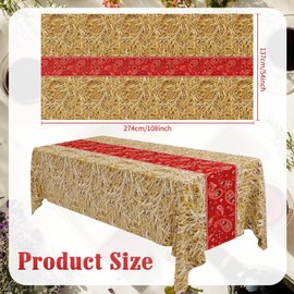 6 Pcs Western Cowboy Party Tablecloth, 54 x 108 Inch Plastic Bandana Party Tablecloths, Bandana Paisley Straw Table Cover, Rodeo Table Cloth for Western Mexican Birthday Favor Supplies