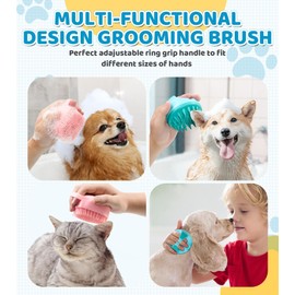 Pet Grooming Brush with Shampoo Dispenser, Soft Silicone Bath Scrubber for Dogs, Cats, and Puppies – Gentle Cleaning and Massaging Tool, Ideal for Small Pets, Easy to Use & Clean, Pink/Blue