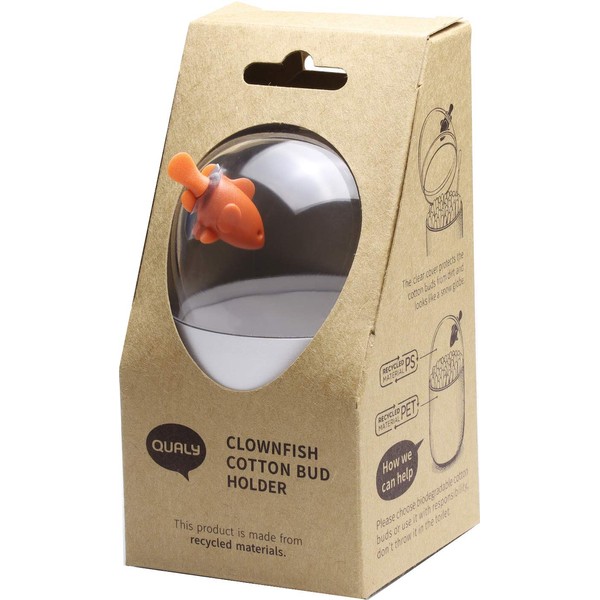 QUALY Cotton Bud Holder Clown, White Container, Transparent lid, Fish