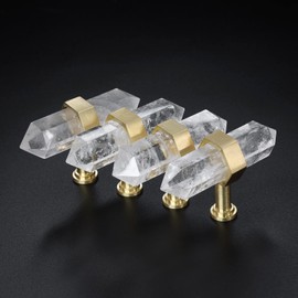 mookaitedecor Set of 2 Rock Quartz Double Crystal Points Drawer Knobs with Screws, Decorative Stone Cabinet Handle Pulls for Dresser Cupboard Kitchen Decor