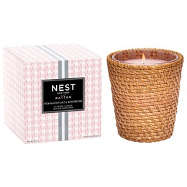 NEST New York Himalayan Salt & Rosewater Scented Classic Candle, Long-Lasting Candle for Home with Rattan Sleeve, 8.1 Oz.