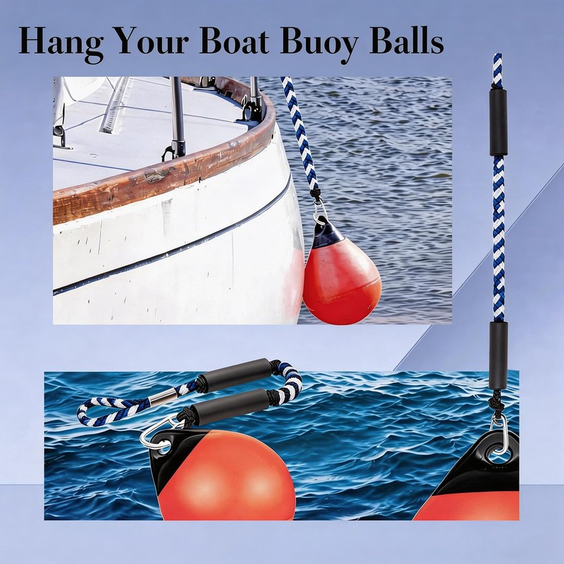 2 PK Blue Bungee Dock Lines for Boats 2FT with