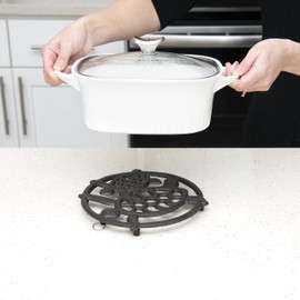 GASARÉ, Cast Iron Trivet for Hot Dishes, Pots, and Pans, Metal Trivet, 2 Turtle Design, Rubber Feet Caps, Ring Hanger, 8.75 Inches, Brown, 1 Unit