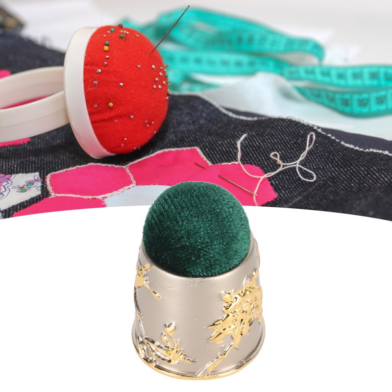 Sewing Pin Cushion Round Zinc Alloy Base Retro Style Pleuche