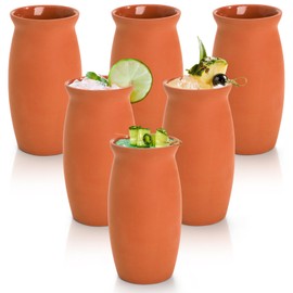 Kingrol 6 Pack 12 oz Cantaritos de Barro Mexicanos, Mexican Clay Cocktail Glasses for Tequila, Margaritas, Mojitos - Natural Clay Cups for Taco Tuesday and Mexican-Themed Parties
