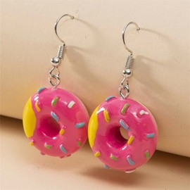 Lovely Resin Ice Cream Dangle Earrings - Funny Imitation Food Drop Earrings for Women, Summer Sweet Style Jewelry (Pink Donut)