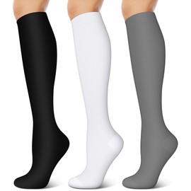 KXOVT 3 Pairs Compression Socks for Women & Men 15-20 mmHg- Best Support for Nurses, Running, Hiking, Recovery & Flight Socks