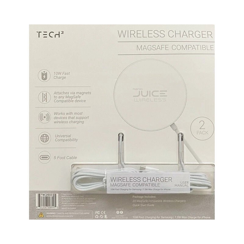Tech Squared Nano Juice Wireless Magsafe Compatible Wireless Charger (Pack