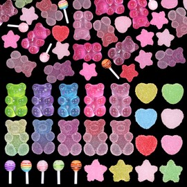 CESUSME 100 Pcs Candy Bear Nail Charms for Nail Design, 3D Mixed Color Cartoon Gummy Bear Lollipop Star Heart Acrylic Nail Art Decoration Charms for Cute Manicure DIY Crafts Accessories