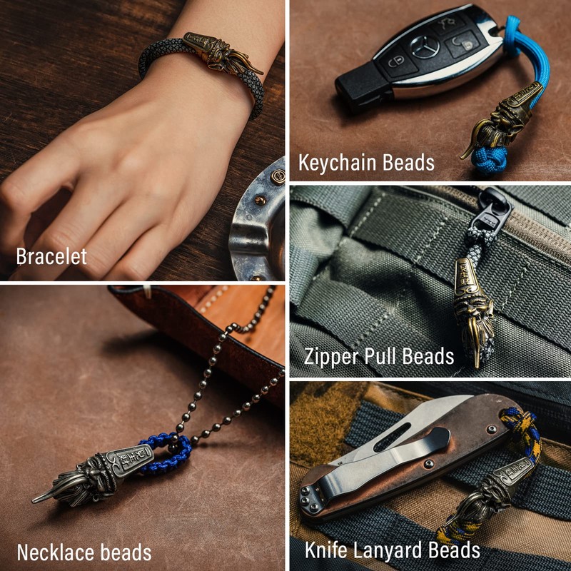 HorixGearナイフビーズチャーム ストラップ ジッパープル キーチェーンペンダント ブレスレットネックレスアクセサリーEDC玉 DIY手作りアクセサリー パラシュート掛緒玉 ロープハンドチェーン 腕輪ストラップ装飾品（黄銅）