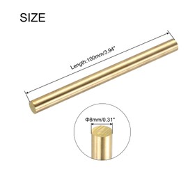 sourcing map 8mm x 100mm Brass Round Rod, Metal Solid Shaft Rods Lathe Bar Stock for DIY Crafts Model Car Helicopter Airplane 6pcs
