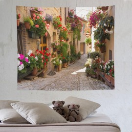 ZhiRain European Tapestry Wall Hanging Nature Scene Mediterranean Greece Scene Old Street Flowers Picture Tapestries Home Decor for Living Room Bedroom Farmhouse Kitchen Dorm 50"x60"