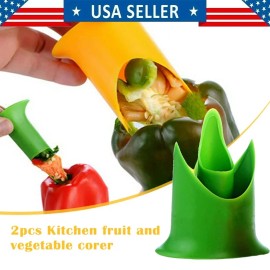 2Pcs Green Pepper Corer Tool Set - Fruit Separator Kitchen Gadget Remover
