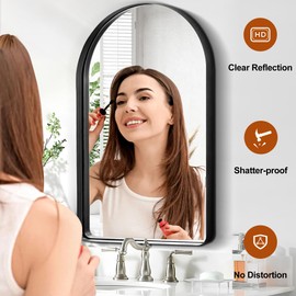 infurnic Arch Bathroom Mirror, 40''x30'' Metal Frame Wall Mounted Bathroom Vanity Mirror, HD No Distortion, Modern Decor, Black