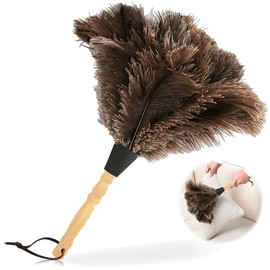 Nizirioo 34 cm Ostrich Duster Ostrich Feather: Duster Ostrich Feathers, Antistatic Wooden Handle Feather Duster, Ostrich Duster with Wooden Handle for Room Living Room Bookshelf