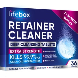 Retainer Cleaner Tablets - 36 Denture Cleaning Tablets & Aligner Cleaner - Removes Odors & Stains – For Aligners, Retainers, Dentures, Night Guards - Mint Flavor