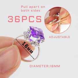 Taozoey Pack of 36 Adjustable Rings for Children, Girls Rings, Children's Rings for Girls, Rings, Children's Birthday, Party Favours, Diamond alloy / plastic