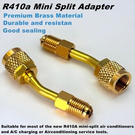 R410A Adapter Kit,R410A Refrigerant Hose Connector for Mini Split Adapter, 5/16 to 1/4 Coupler R410A Refrigerant Hose Adapter Connector Valve Core Remover, Mini Split Vacuum Pump Kit (2 Angled)