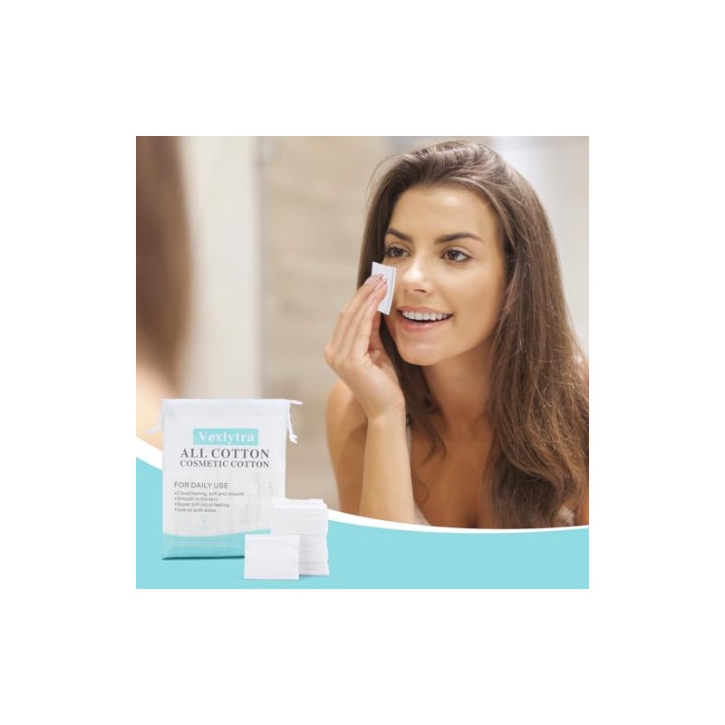 Square Cotton Pads for Makeup Remover (400 Count), 100% Pure