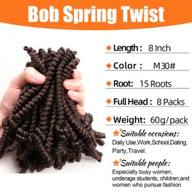 Lifabeauty 8 Packs Short Bob Spring Twist Crochet Hair for Kids 8 Inch Pretwisted Passion Twist Crochet Hair Braids for Black Women (8 Inch, M30#)