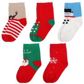 DEARMAMY 5 Pairs Christmas Socks Christmas Warm Winter Cotton Socks Unisex Christmas Pattern Socks Cotton Kid Socks for Boys Girls
