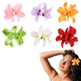 6pcs Flower Hair Clips for Women, 3.7In 6 Colors Artificial Orchid Plumeria Flowers Tropical Hairpin Barrettes Bohemia Hawaiian Hair Accessories for Summer Vacation Beach Party (Twin Flowers)