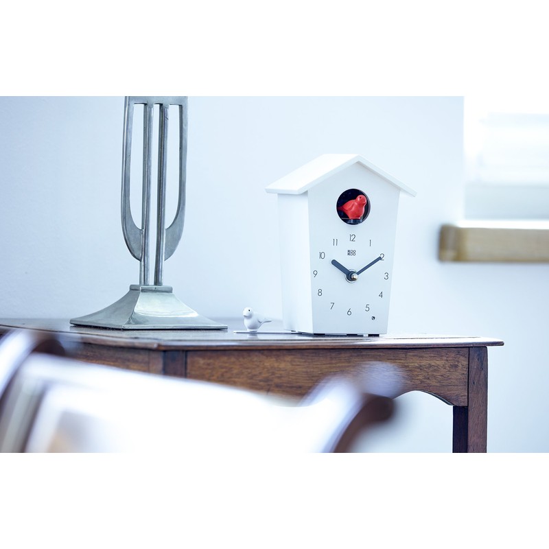 KOOKOO BirdHouse mini white, tiny modern cuckoo clock w. 12