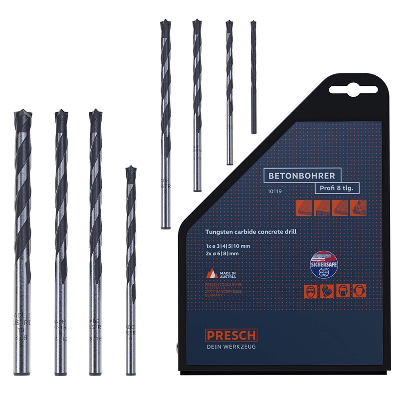 Presch Concrete Drill Bit Set 8 pcs - Masonry Drill