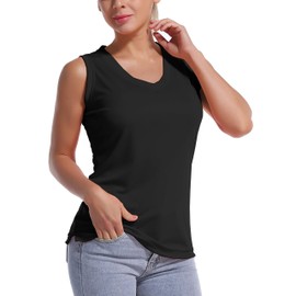 BUBBLELIME Women's UPF 50+ V Neck Tank Tops Soft Sleeveless Quick Dry - V-Neck_Black(1) Large