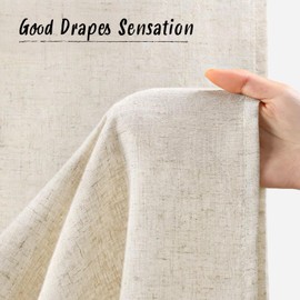 Linen Shower Curtain Beige 72x84 Inches, Rustic Farmhouse Waterproof Heavy Duty Fabric Shower Curtain for Bathroom with Hooks, Cream/Natural