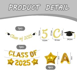 6PCS Graduation Decorations 2025, Class of 2025 Balloons and Banner, Leavers 2025 Decorations, Graduation Party Supplies, with Gold Stars