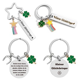 Hayaww Pack of 4 Lucky Charm Keyrings, Stainless Steel Key Fob, Leaving Gift, Colleague, Friendship Keyring, Gift for Girlfriend, Colleague, Birthday (A), a