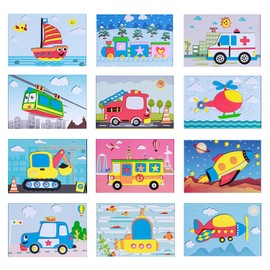 Lovyan 3D EVA Foam Stickers with Templates, Simple Sticky Foam DIY Craft Preschool Art Class Drawing Sticker Puzzle Art Kits for Kids Toddlers, Set of 12 (Vehicles)