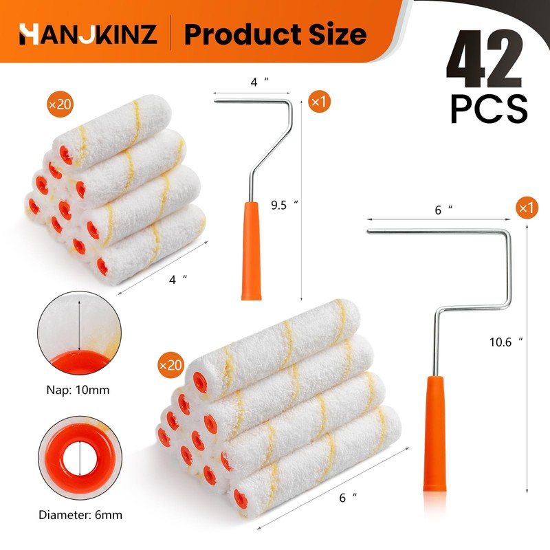 HANJKINZ 40 Pack Microfiber Paint Roller, 4 Inch and 6
