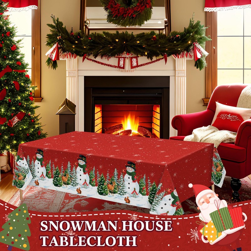 Peryiter 2 Pcs Christmas Snowman Tablecloth 54 x 108 Inch