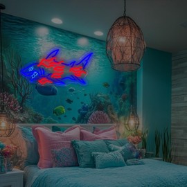 ASONGLIFE Fire Shark Neon Sign Blue LED Neon Light for Ocean Room Decor, Dimmable Light Up Signs for Wall, Bedroom, Boys, Game Room, Bar, Shark Wall Decor