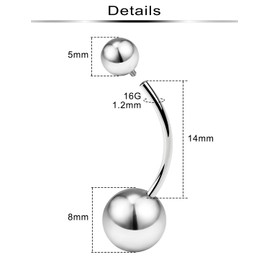 Ftovosyo Extra Long Titanium Belly Button Rings 16G Navel Rings Internally Threaded Belly Rings For Women Belly Bars 14mm