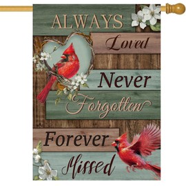 NPCSWXQ Cardinal Memorial Garden Flag 12x18 Inch Double Sided, Always Loved Never Forgotten Forever Missed, Memorial Day Gravesite Saying Yard Flag Outdoor Outside Patio Farmhouse Yard Decoration