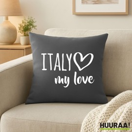 Huuraa Sofa Cushion Italy My Love Gift 40 x 40 cm with Filling Steel Grey Cotton Italy Gift