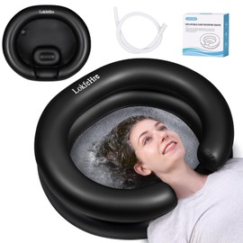 Portable Inflatable Hair Washing Basin for Bedridden - Wash Hair in Bed with Inflatable Shampoo Bowl.For Elderly,Disabled,Injured,Ideal Inflatable Sink for Locs Detox (Black, 18in Inner)