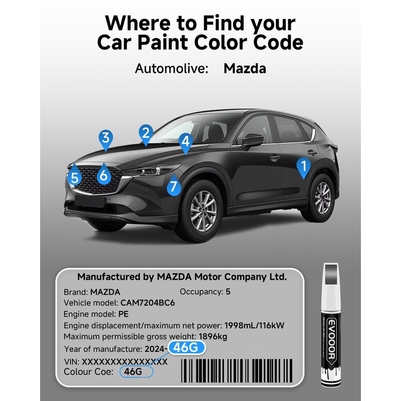 EVOOOR 46G Machine Gray Metallic Touch Up Paint Compatible with