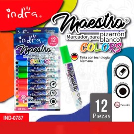 Marcador Para Pizarron Blanco Indra 12 Colores Punta Cincel                                                                                           
